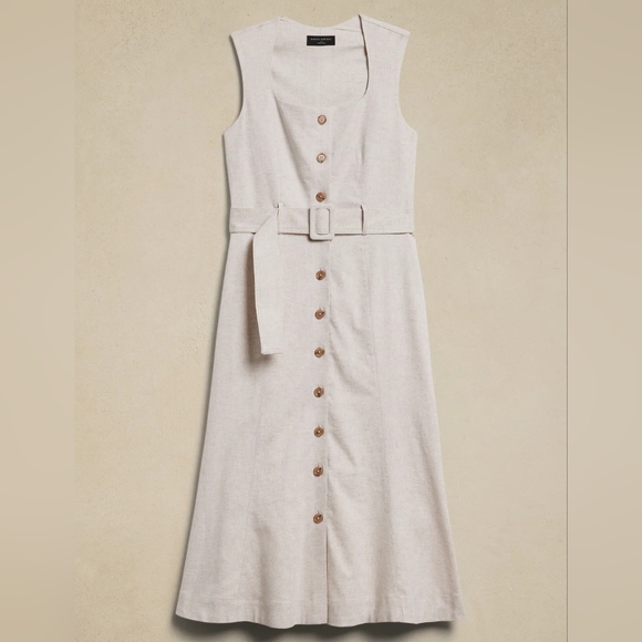 NWT - BANANA REPUBLIC Linen-Blend Button Midi Dress - Picture 4 of 4